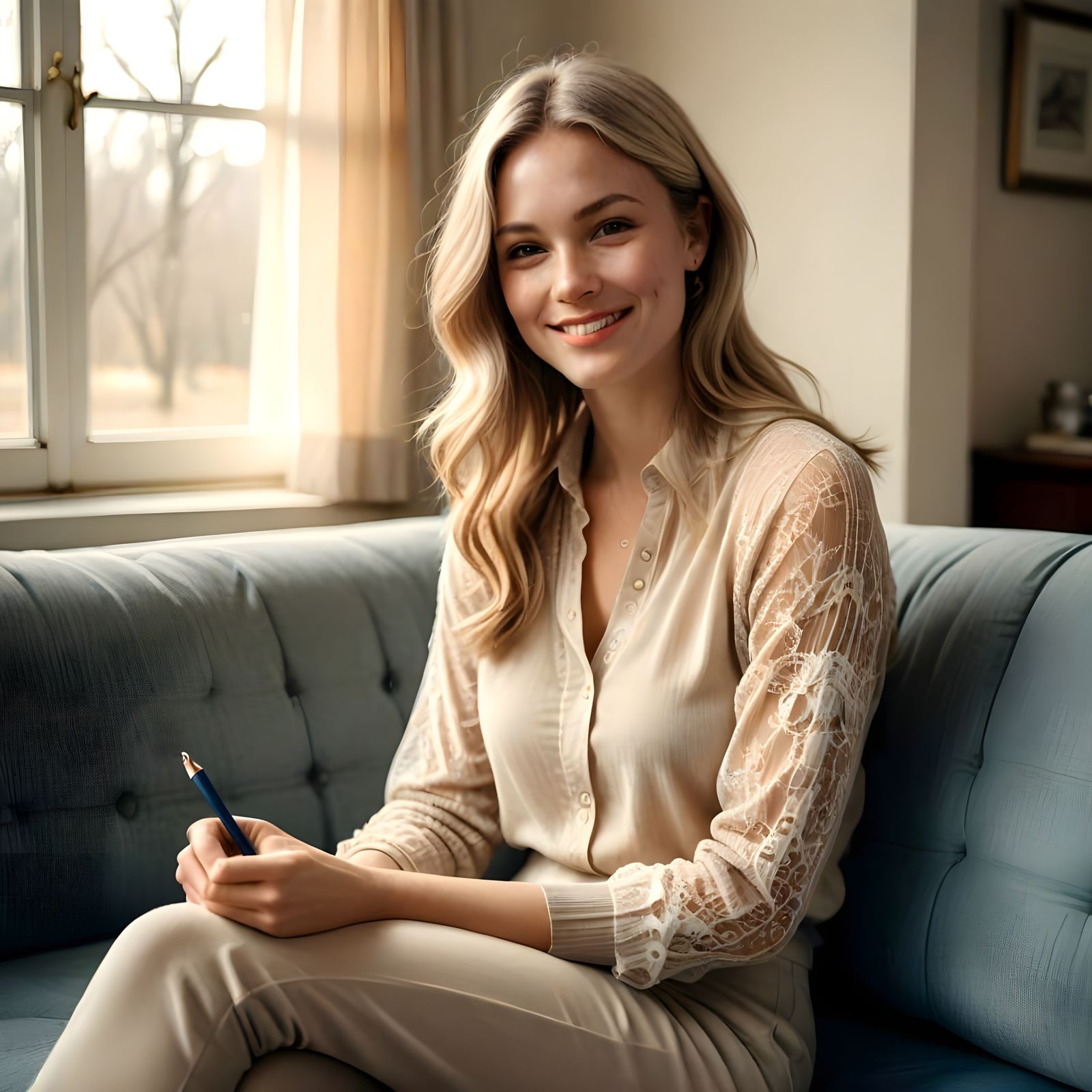 Serene 1970s-Style Portrait of a Young Woman