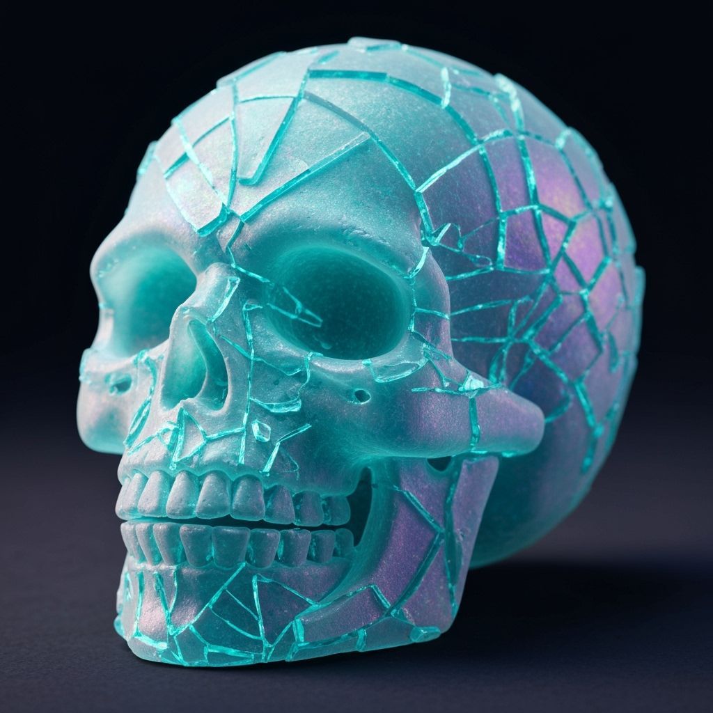 Iridescent Sea Glass Skull Shards Eerily Glowing Aqua Violet