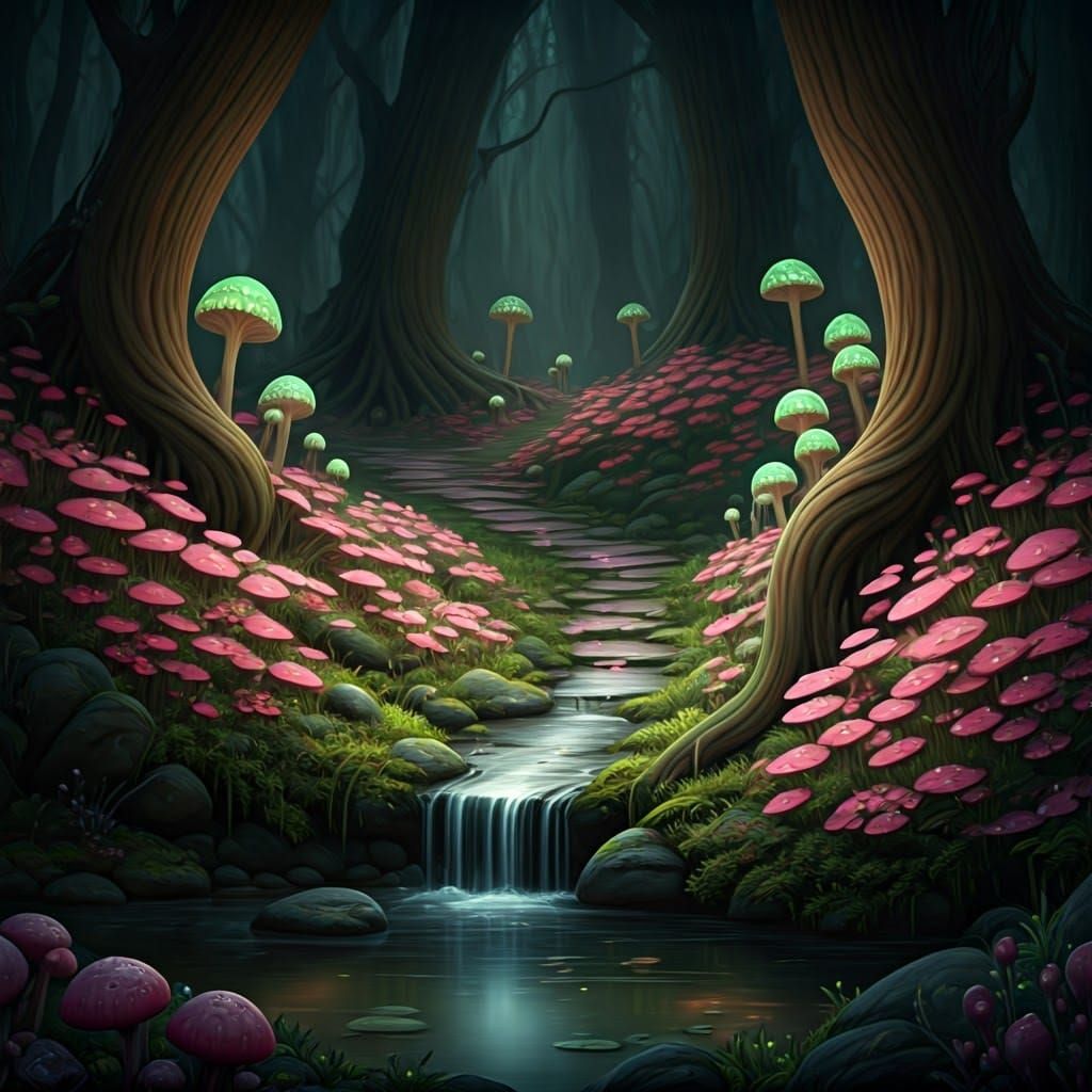 Alien Fae Forest Glade in Dark Fantasy Style
