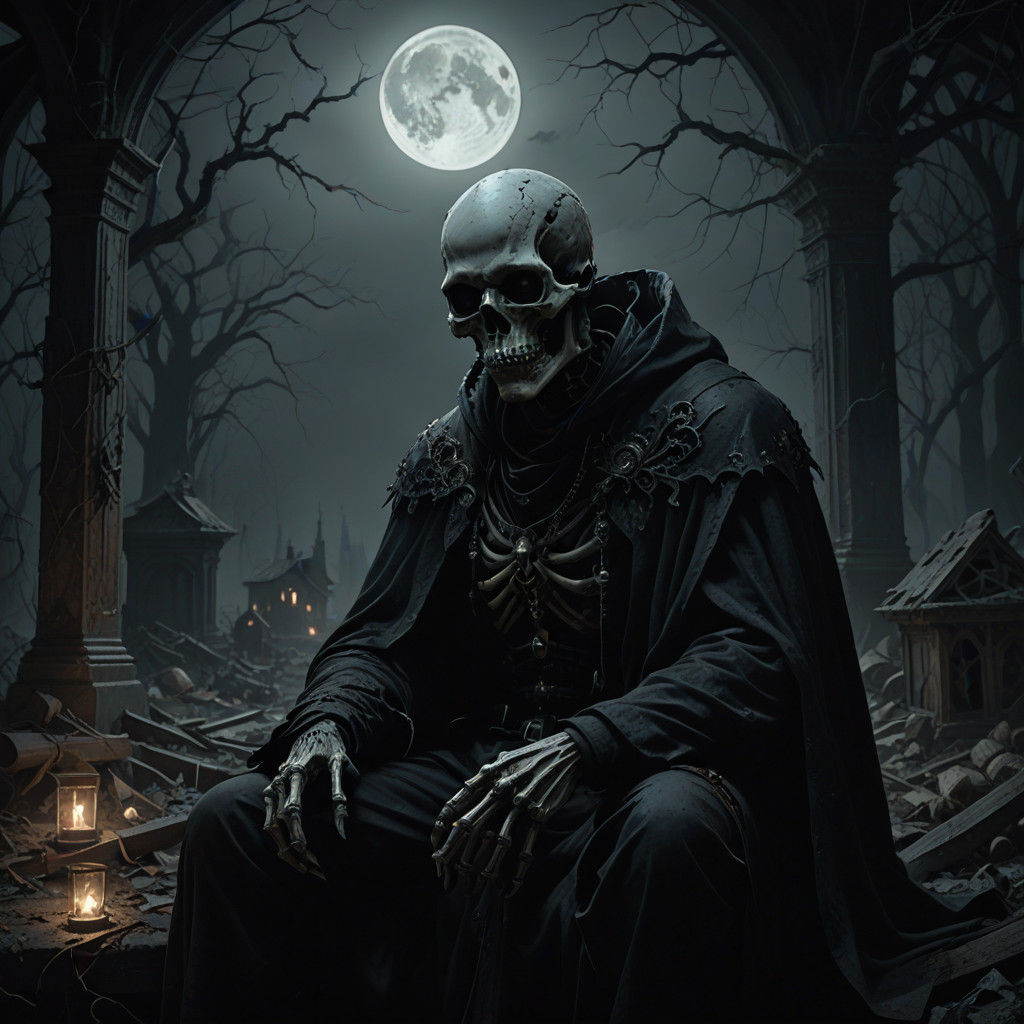 Dark Haunting Figure Surrounded by Decay in a Gothic Atmosph...