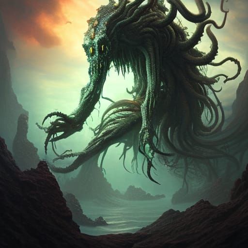 H.P. Lovecraft Cthulhu attacking
