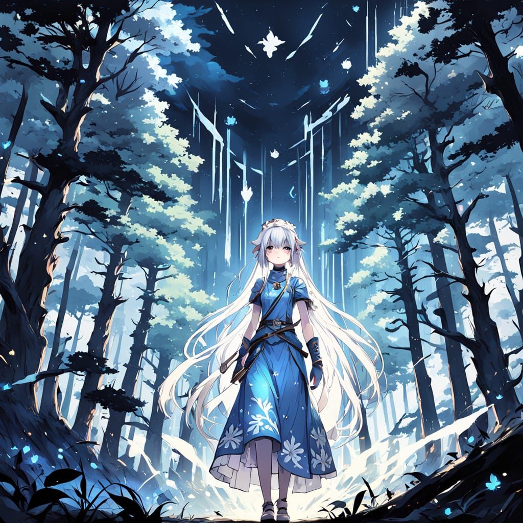 Anime Goddess in Moonlit Forest by Studio Trigger