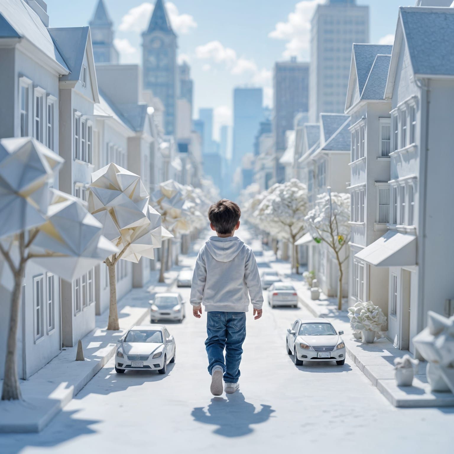 Origami City: Boy Walks Through Paper World
