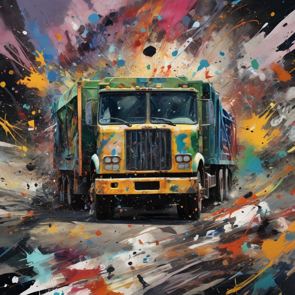 Trump Drives Garbage Truck in Abstract Expressionism