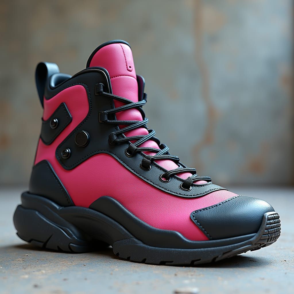 Futuristic Industrial Shoe with Pink Toecap