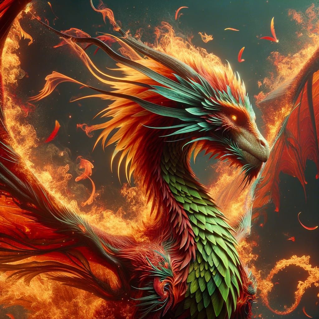 Flaming Dragon with Human Face in Epic Scene