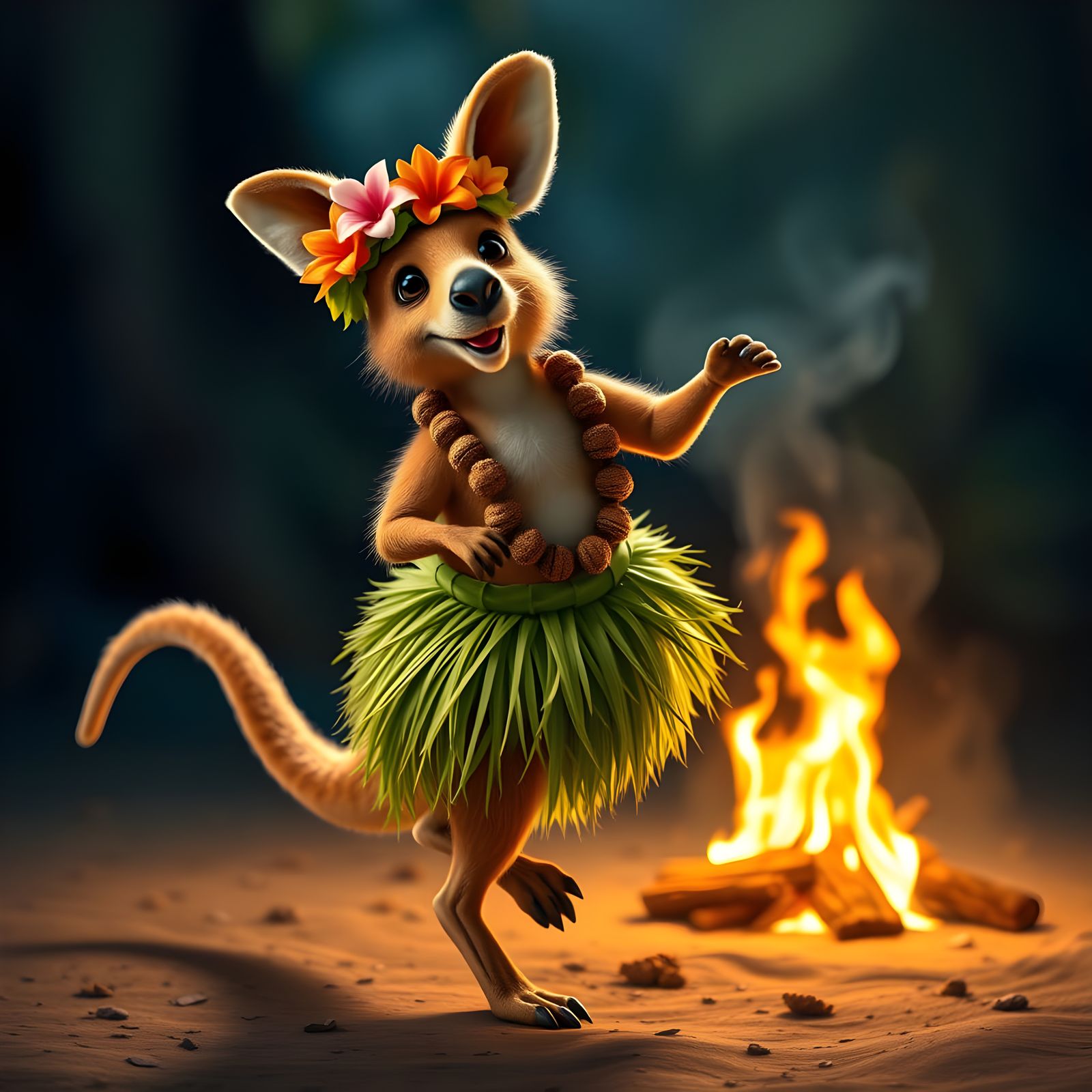 Kangaroo Dances Under Luau Night Sky
