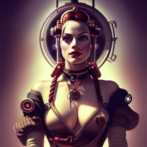 Steampunk Portrait with Clockwork Details in Retrofuturism