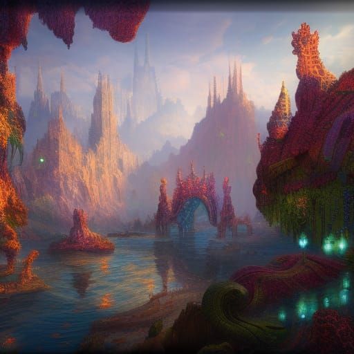 Detailed Mosaic Art Landscape in Deep Color