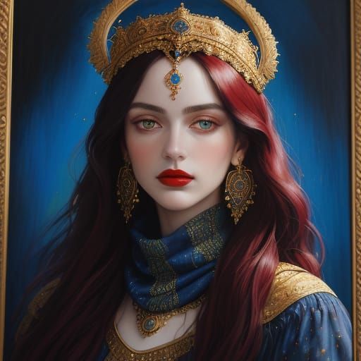 Enchanting Pre-Raphaelite Gypsy in Iridescent Oil Painting