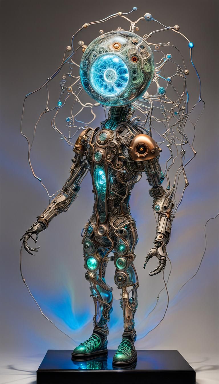 Surreal Steampunk Sculpture with Plasma Lightning