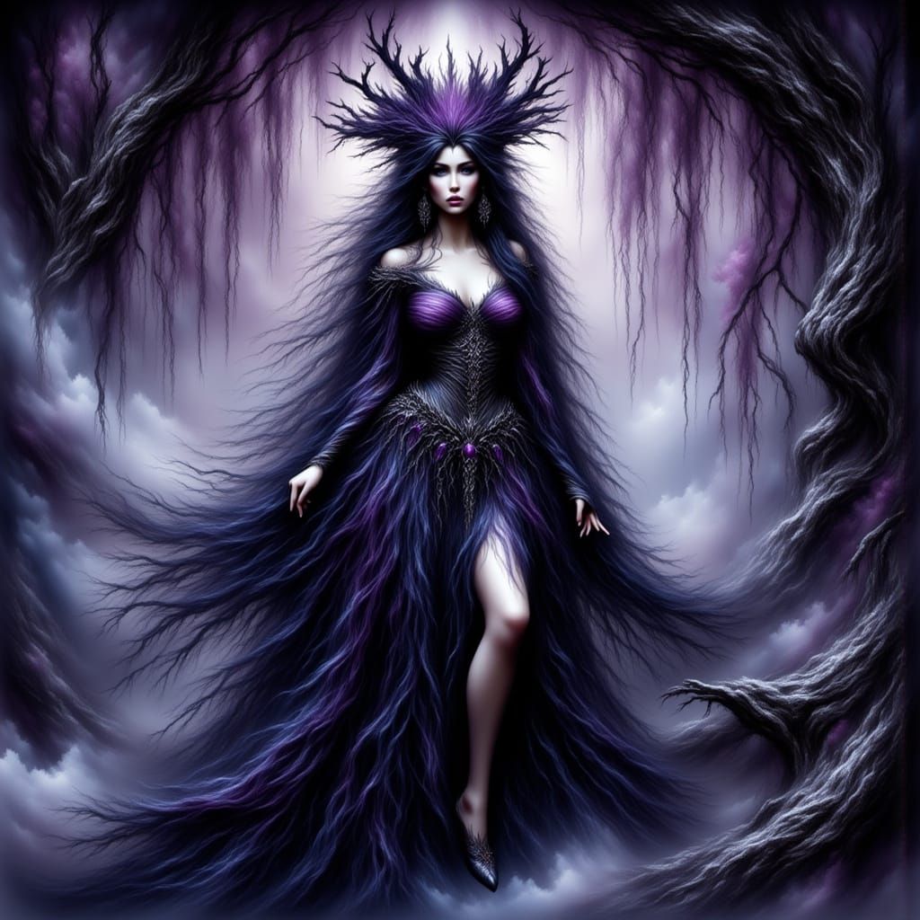 Ethereal Wiccan Priestess Under Weeping Willow