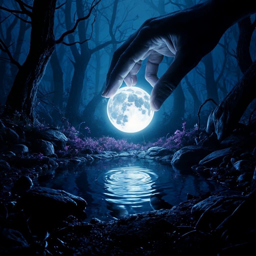 Magical Moon Placement in Miniature Forest Scene