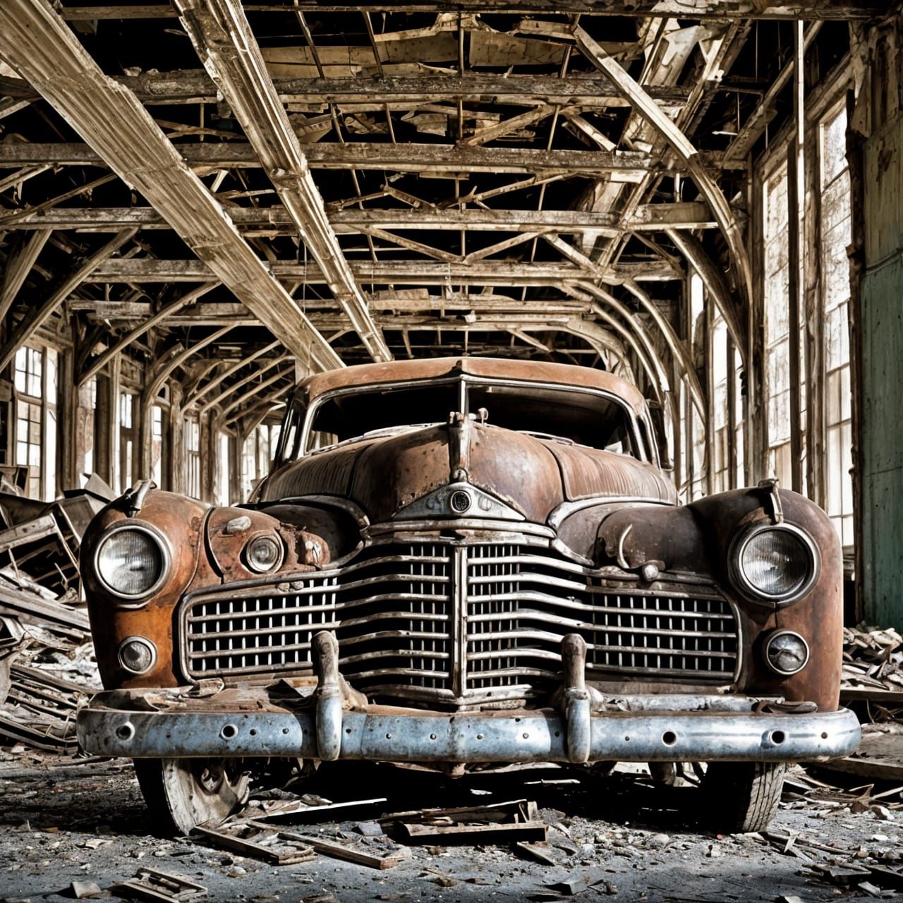 Abandoned Packard Automobile in Decaying Detroit Factory