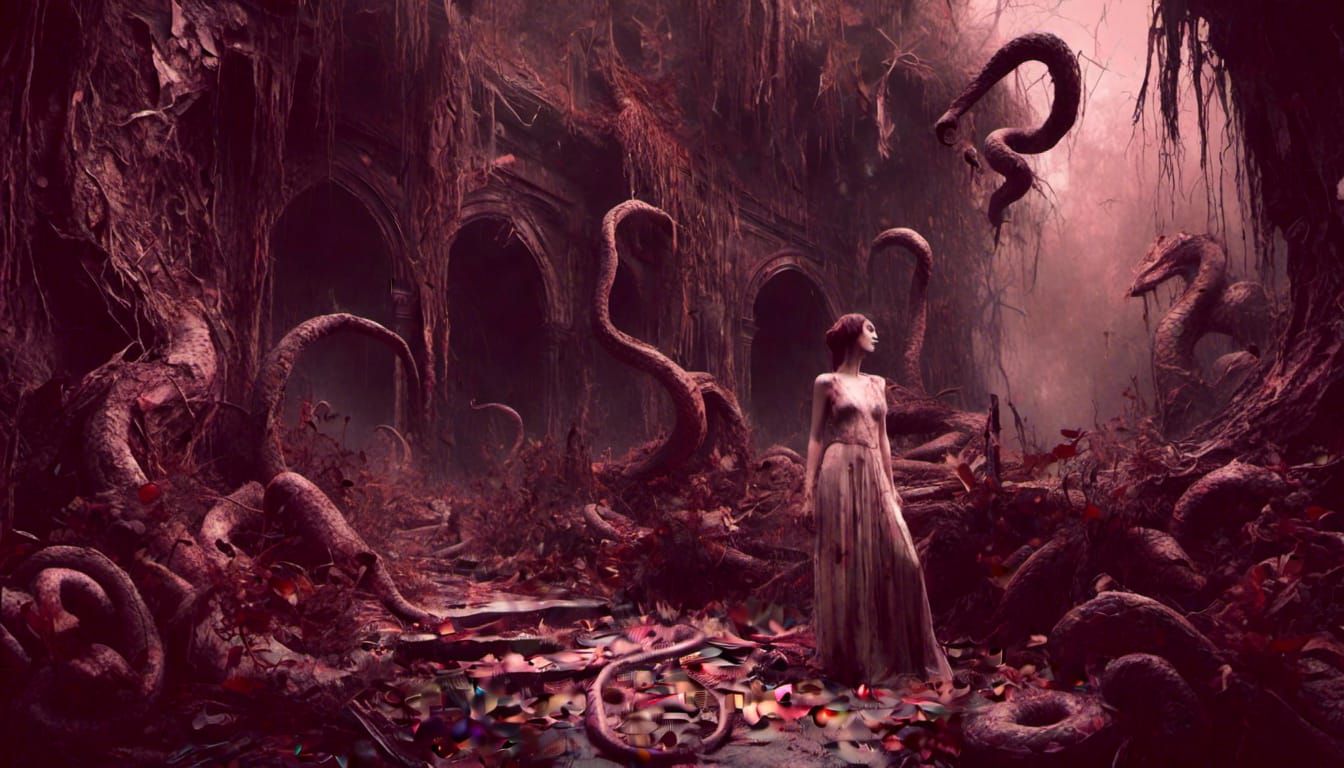 Eve and the Serpent in Eden: Hyperreal CG Art