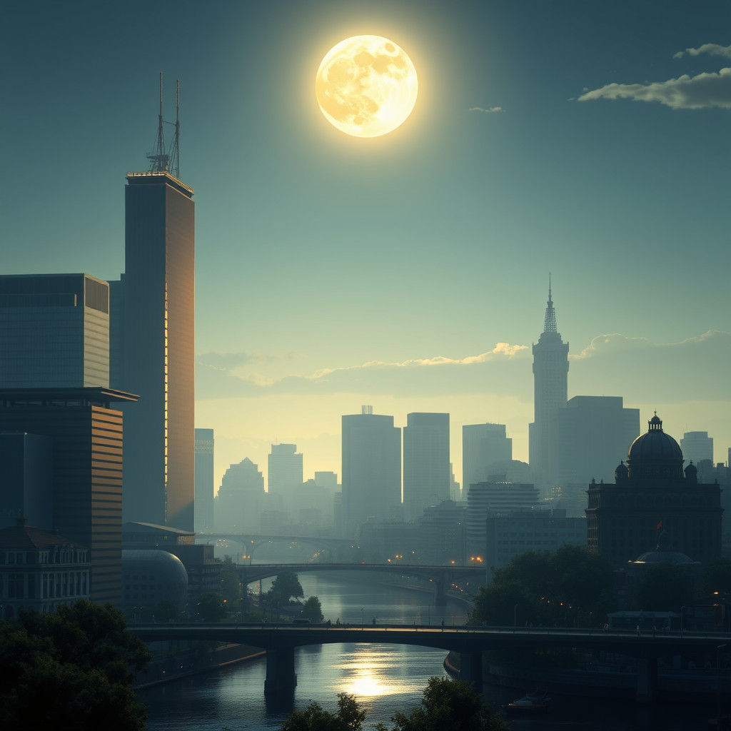 Moonlit Portland Skyline in Anime Style