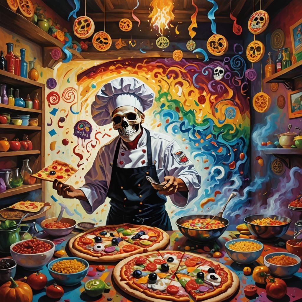 Cubist Death Chef Presents Pizza Recipe in Pop Art