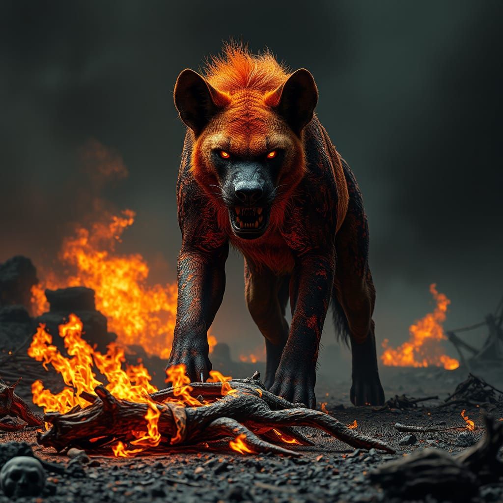 Ferocious Fire Hyena Reigns Supreme in Apocalyptic Wasteland