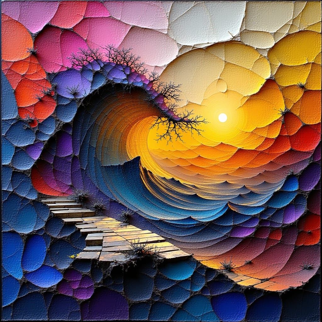 Abstract Fractal Wave Function Oil Painting with Textured Pa...