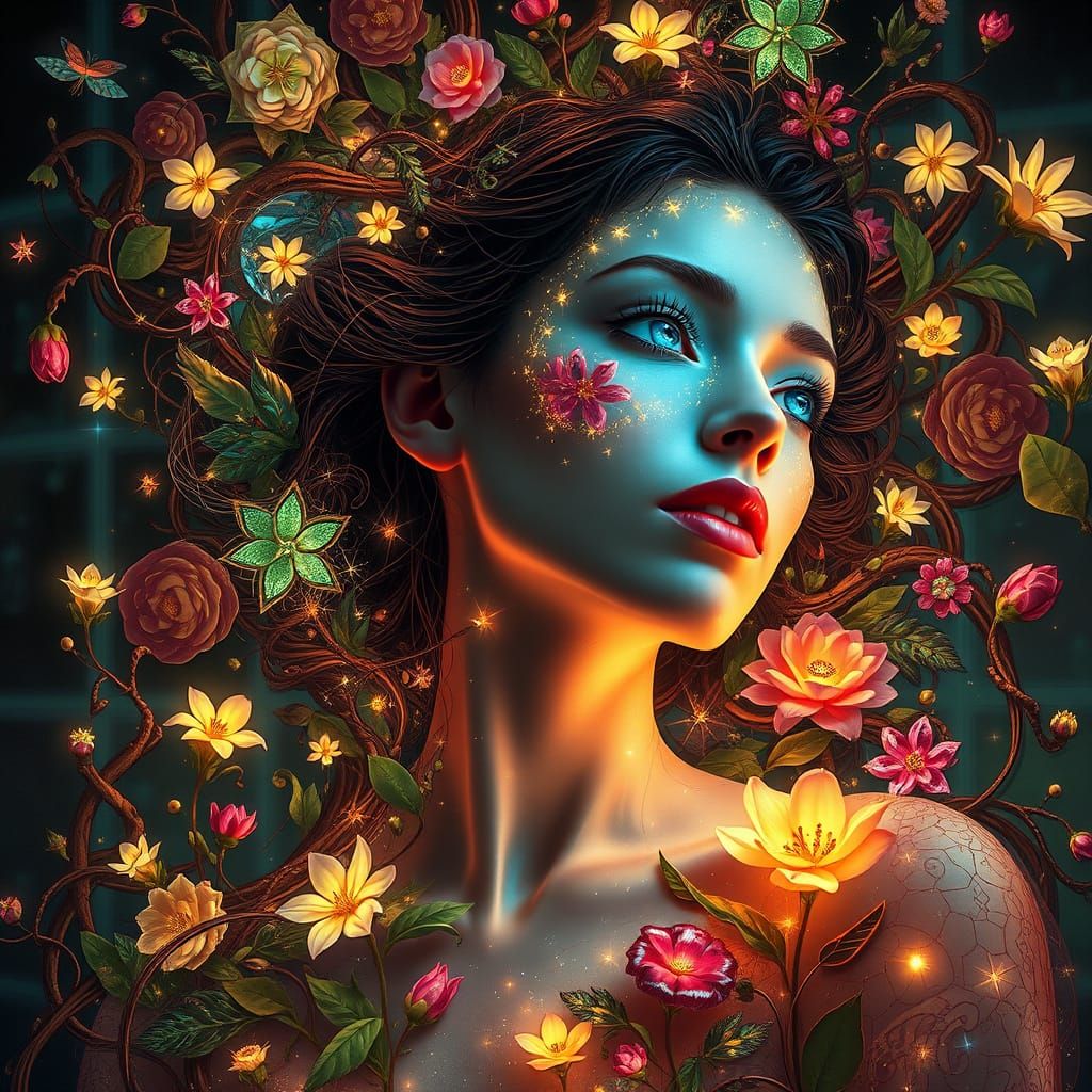 Dreamlike Goddess Among Whimsical Landscapes