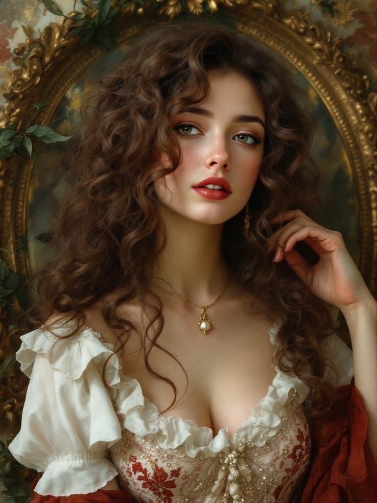 Surreal Woman Contemplating Her Victorian-Era Reflection in....