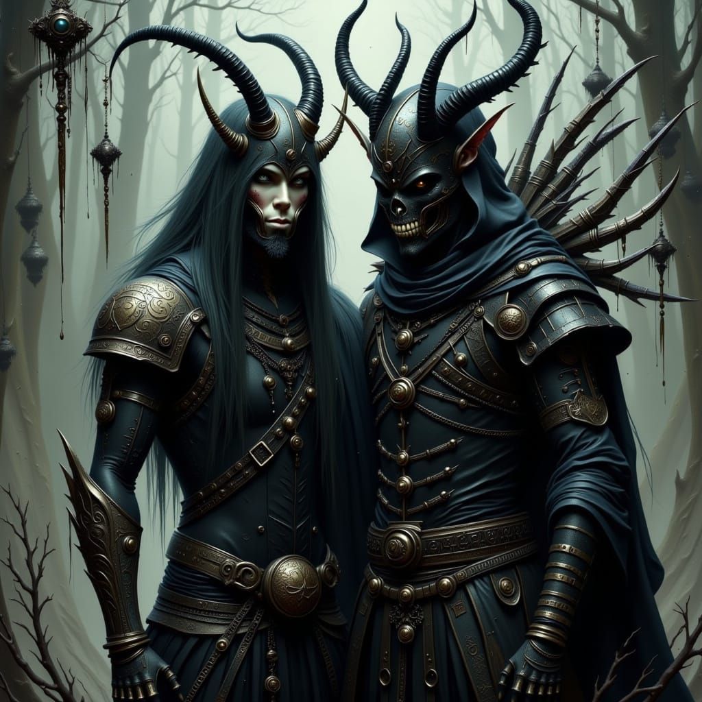 Dark Fantasy Duo in Haunting Landscape