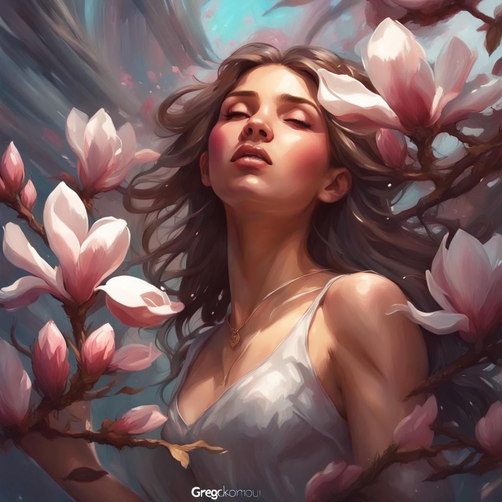 Passionate Teen Singer with Magnolias: Hyperdetailed Portrai...