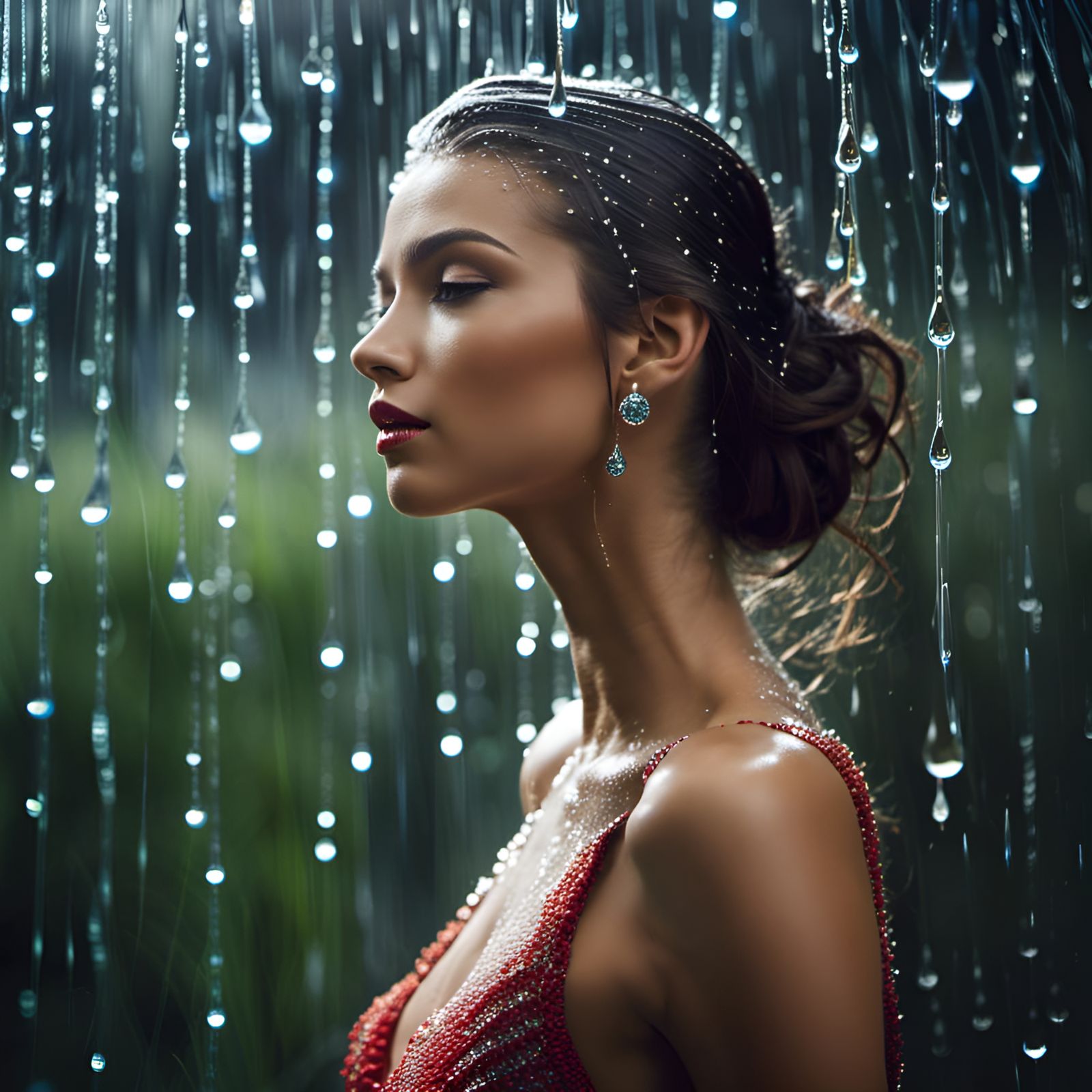 Fashion Portrait: Raindrops on a Beautiful Model