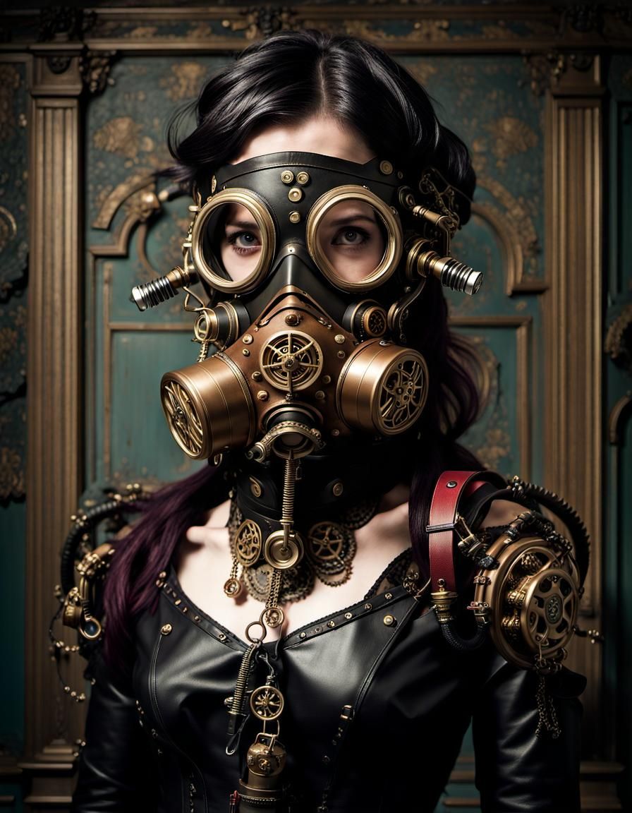 Steampunk Alien Gasmask Portrait in Victorian Style