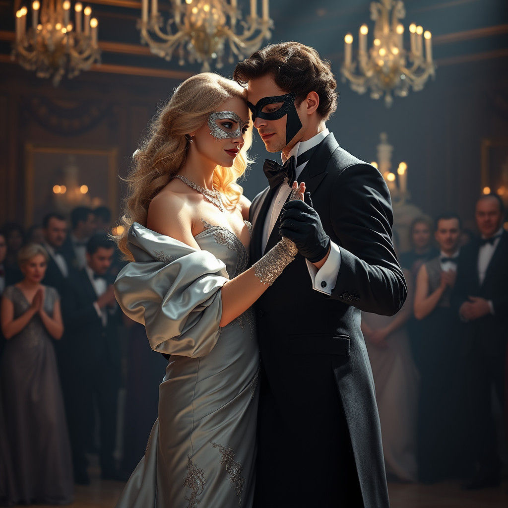 Dancing Couple in Opulent Ballroom, Bridgerton Style