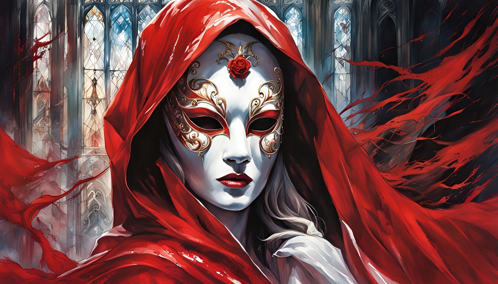 Goddess of Fear in White Mask, Digital Illustration