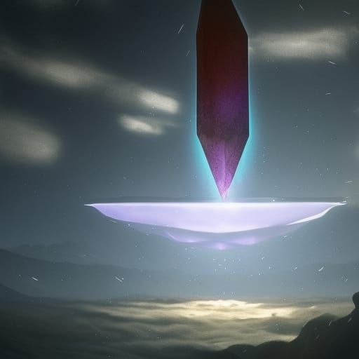 Ethereal Glass Crystal Floating in Surreal Landscape