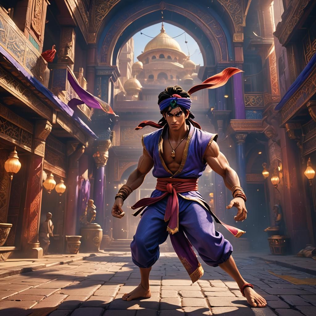 Aladdin Strikes a Street Fighter Pose