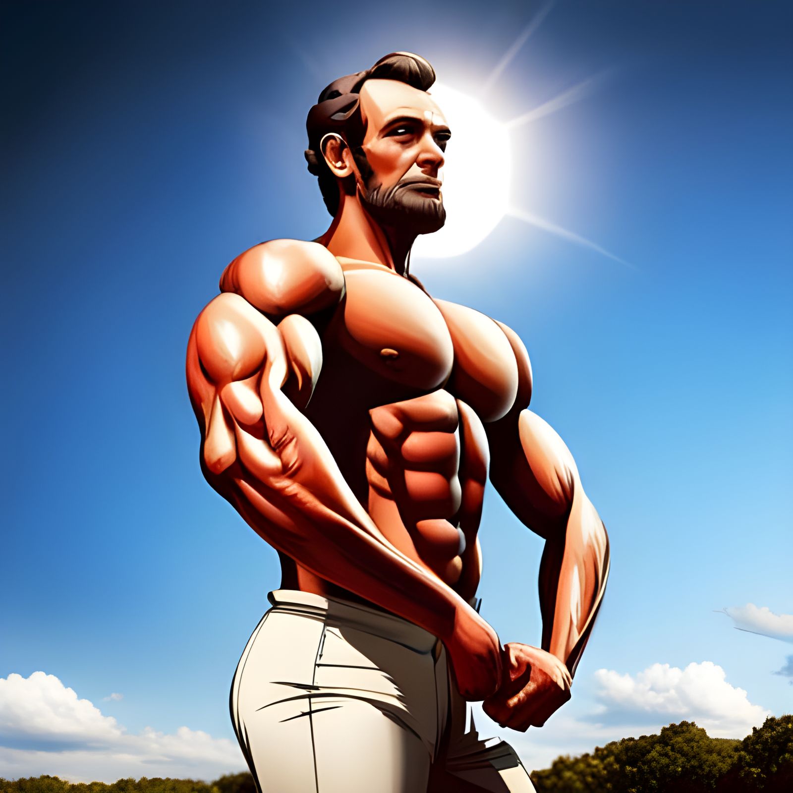 Muscular Abraham Lincoln Flexing in the Sun