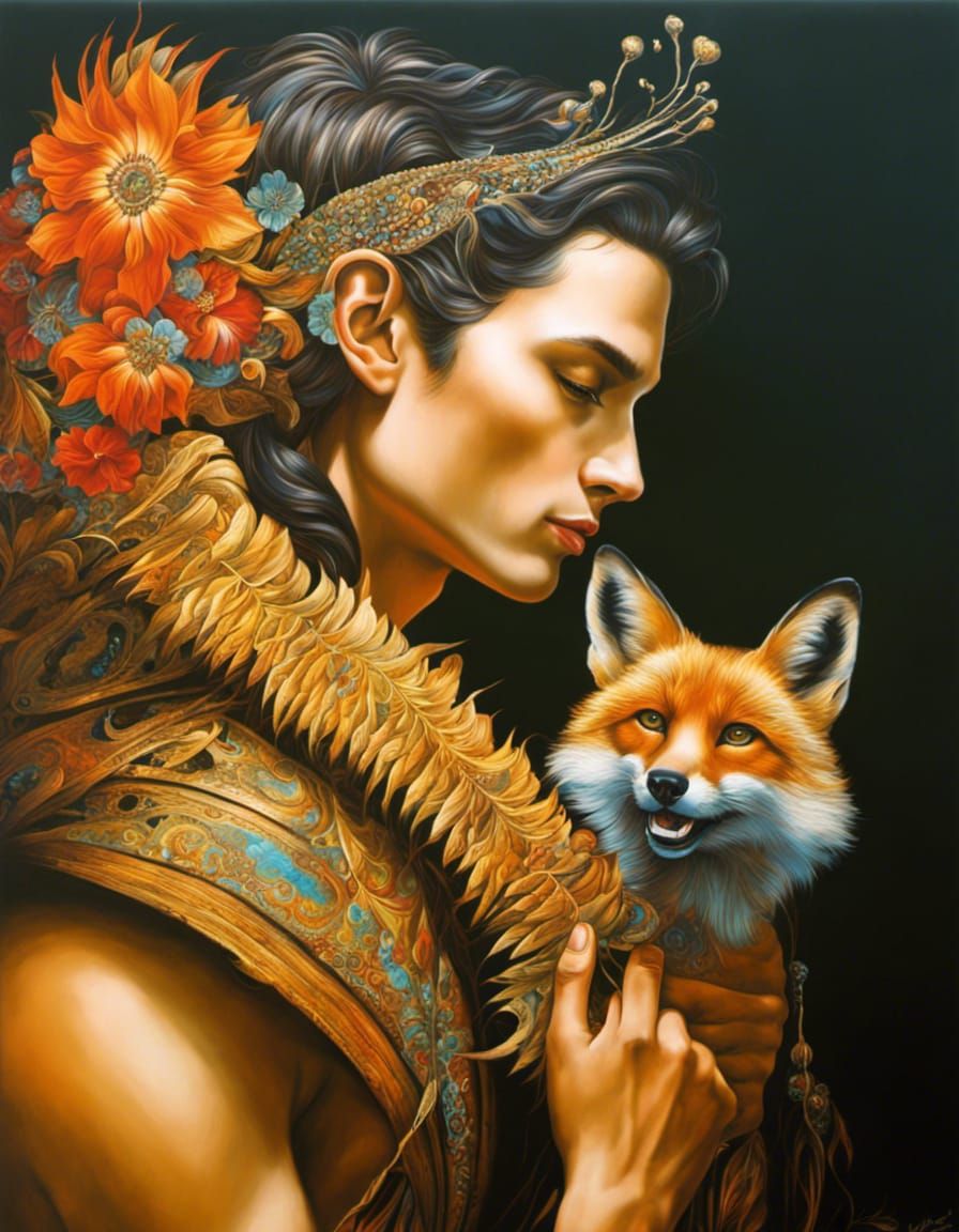 Psychedelic Foxfire God Acrylic Painting