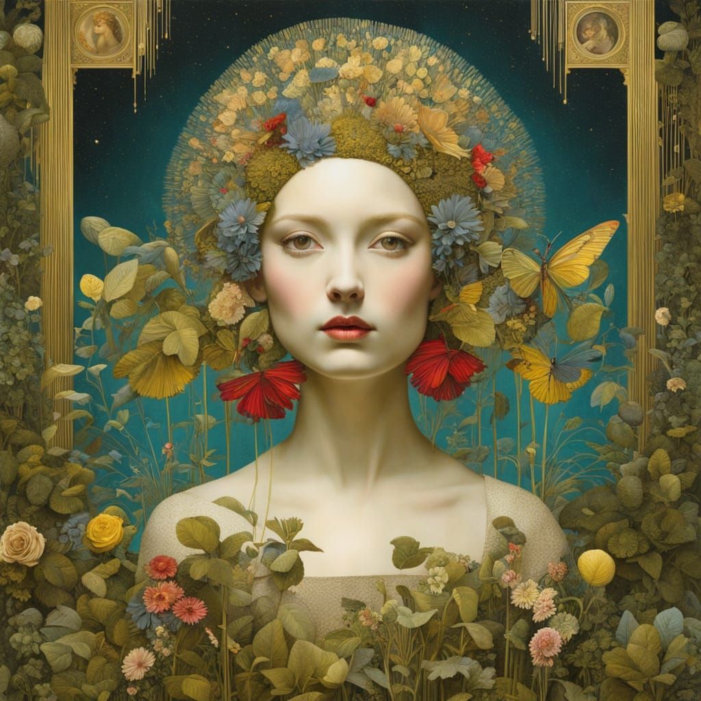 Ethereal Portrait of a Magical Gardener in Opulent Gilded Sp...