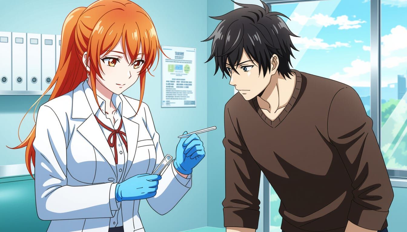 Female Doctor Attending Patient in Manga Style