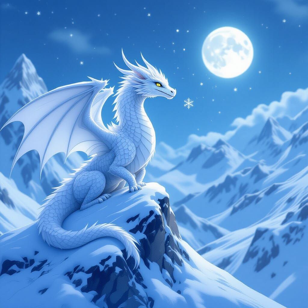 Ice Dragon on Crystal Mountain in Painterly Style