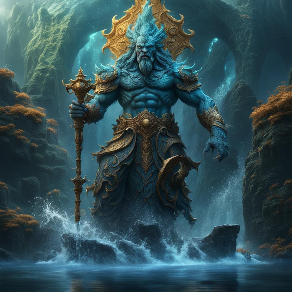 Detailed Water God in a Splash Screen Composition