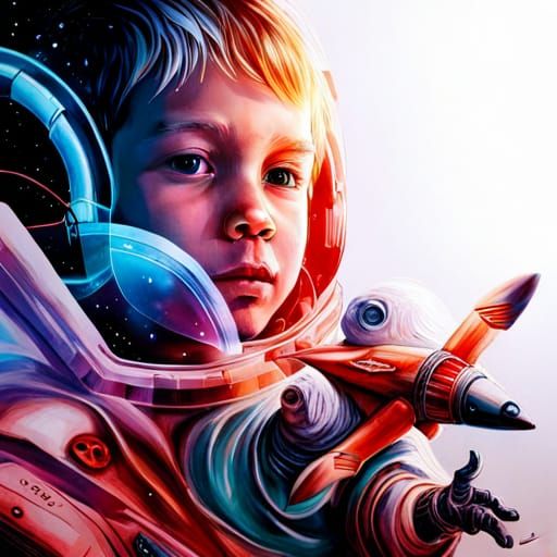 Boy's Cosmic Fantasy with Toys: Hyperreal Art