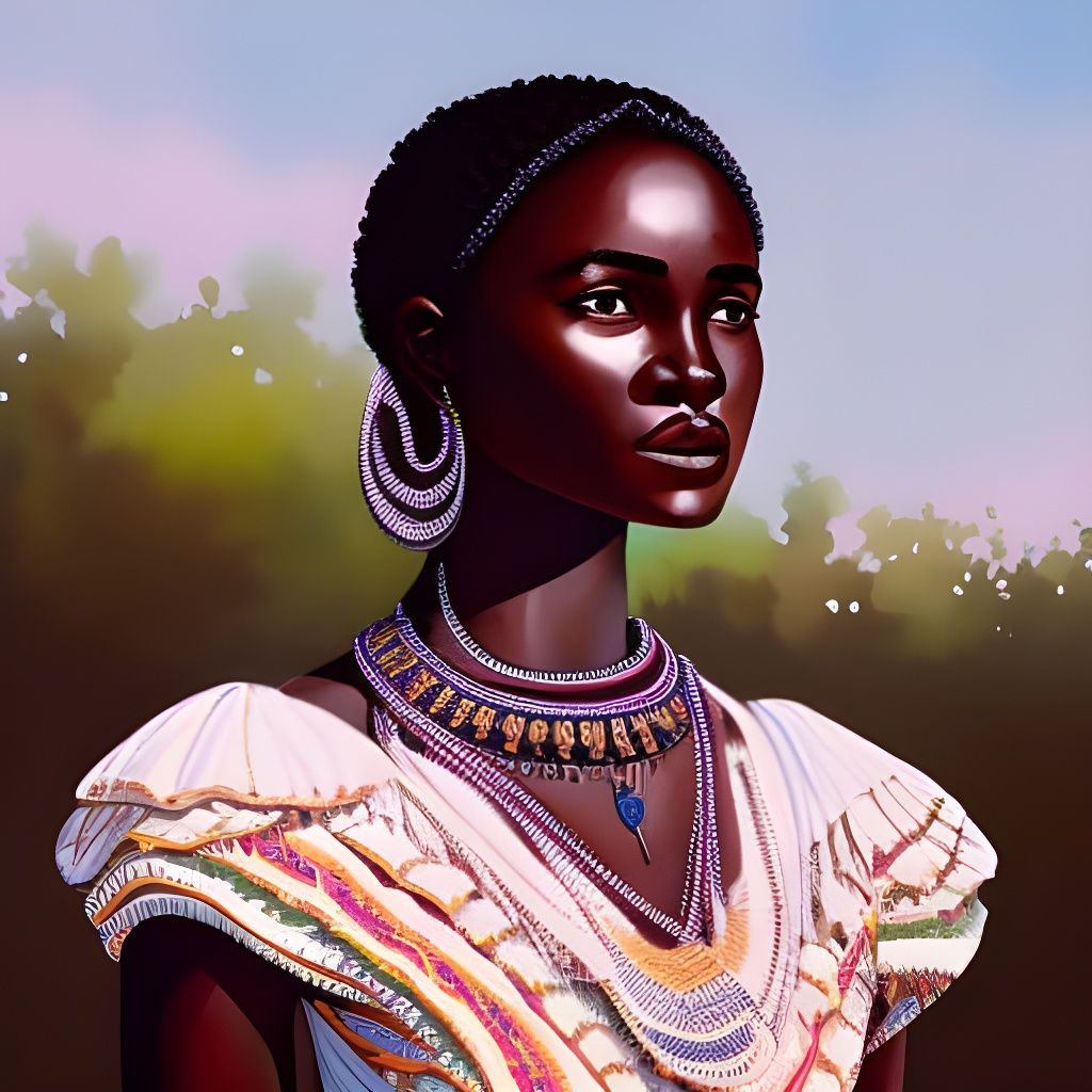 Beautiful Samburu Girl Portrait as Gouache Painting