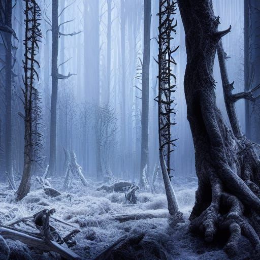 Icy Apocalyptic Forest in Digital Matte Painting Style