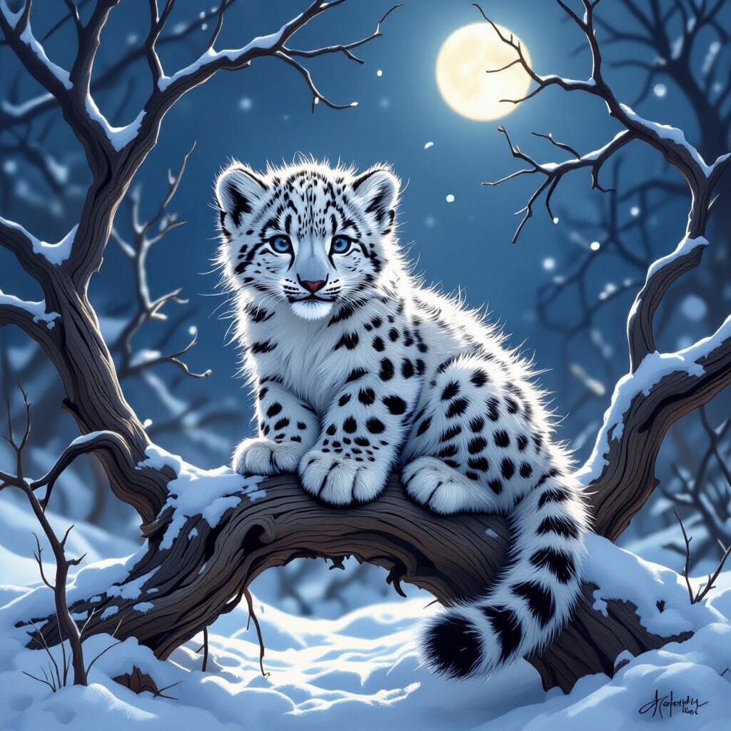 Snow Leopard Cub in Comic Book Style