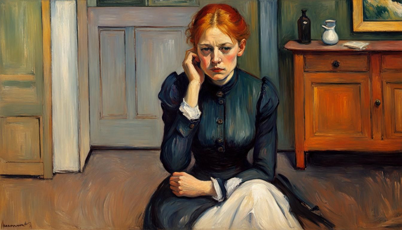 Woman Sitting: Expressive Oil Painting