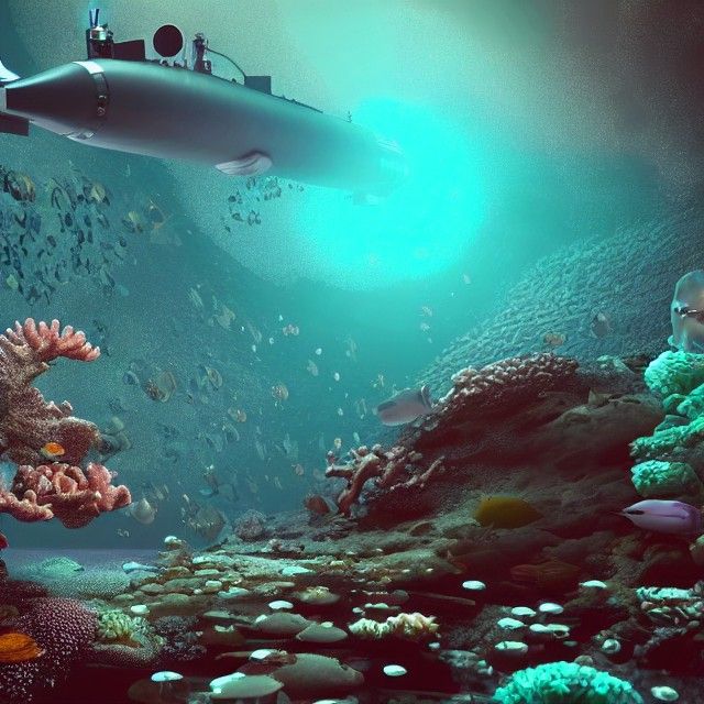 Submarine Among Coral Reefs in Photorealistic 8K