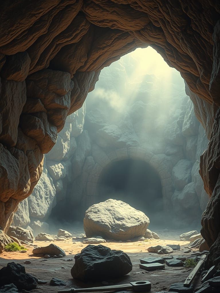 Empty Tomb of Jesus with Rolled Stone