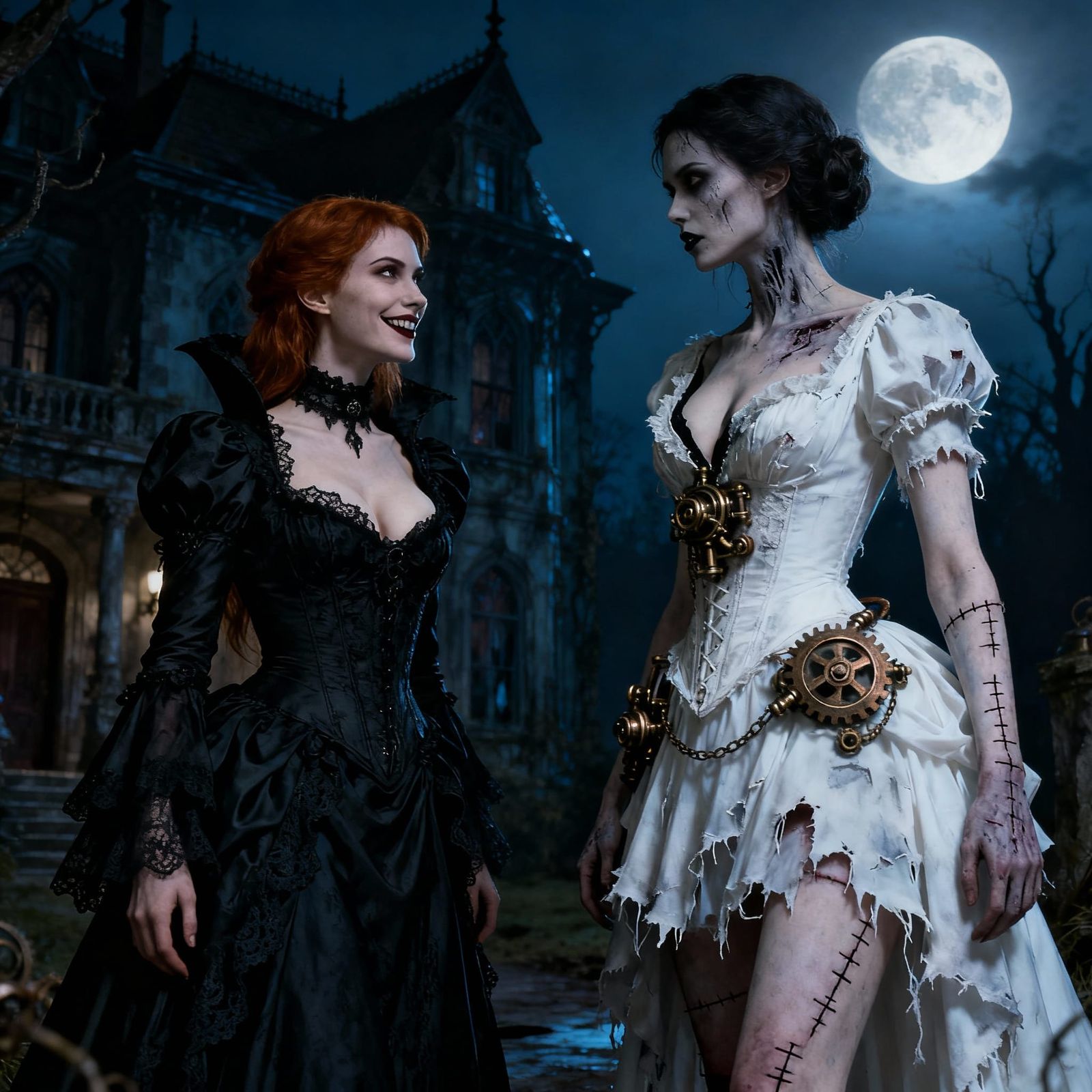 Gothic Vampire Meets Victorian Steampunk Reanimated Woman