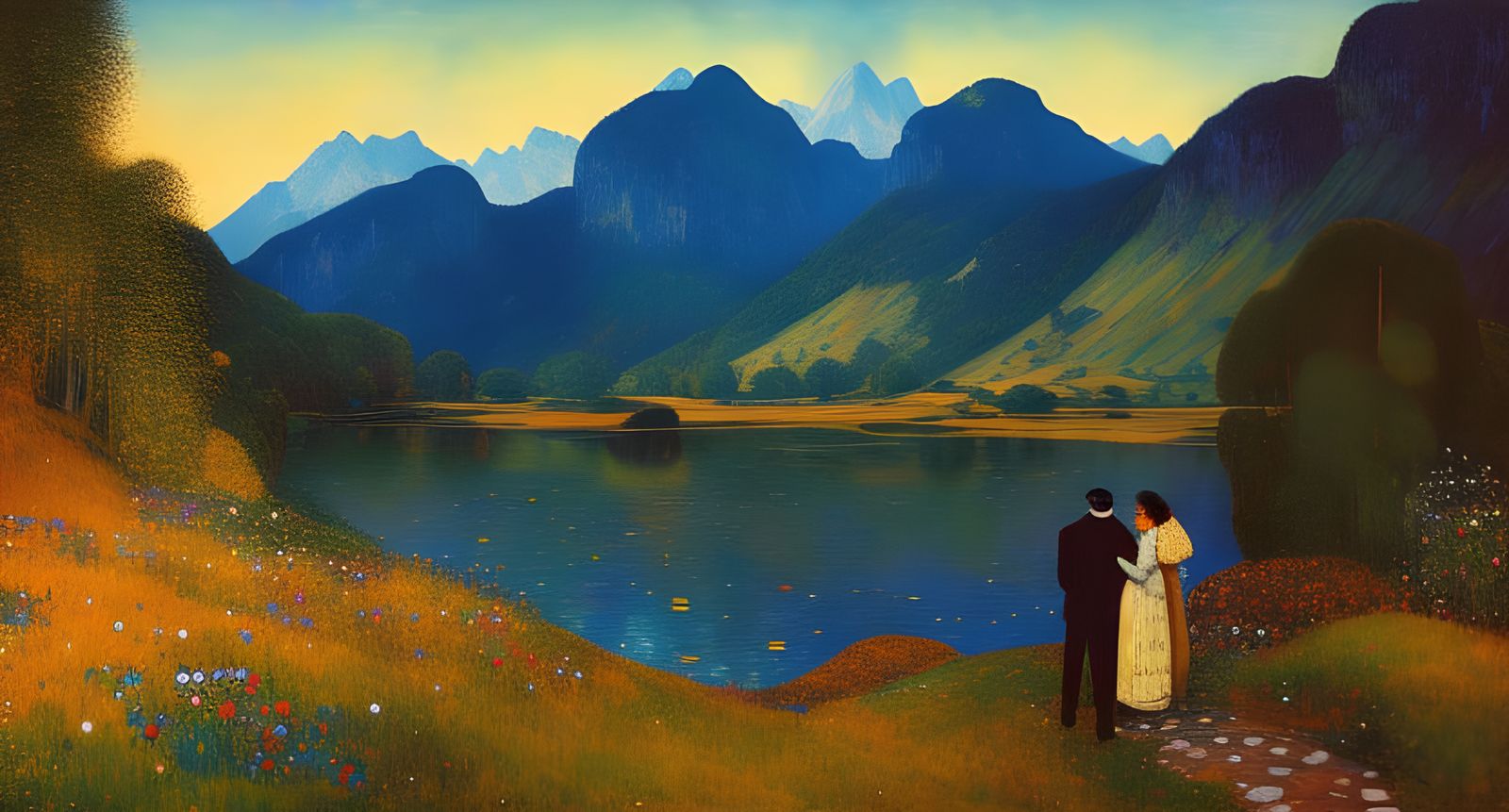 Sunrise Scene in Romantic Impressionism Style