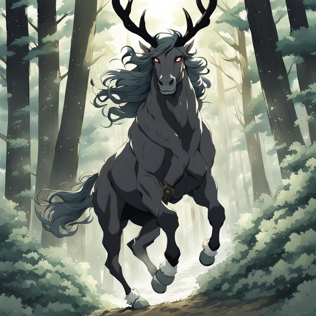 Anime Centaur Rushing Through Forest