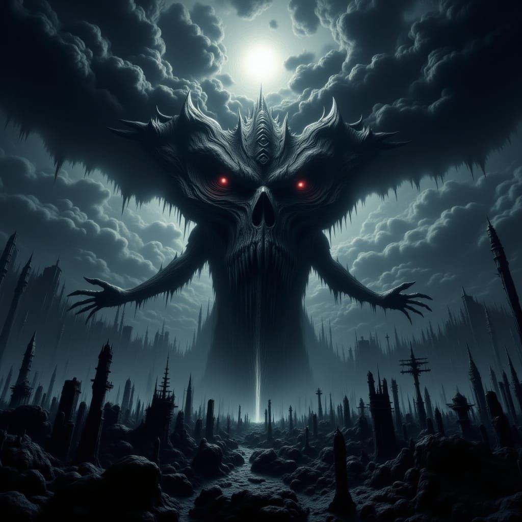 Surreal Monolithic Skull Looms in Dark Moonlight